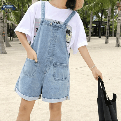 Salopette Courte Denim Femme