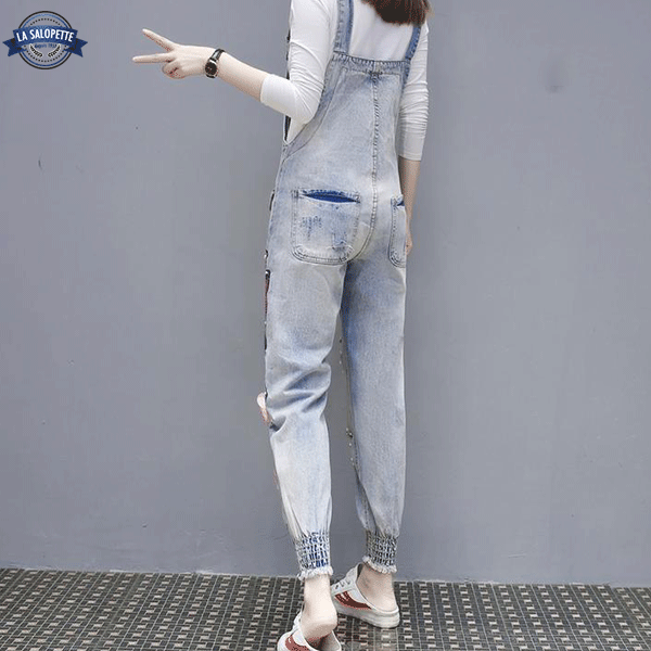 데님 작업복<br> 고양이 장미빛