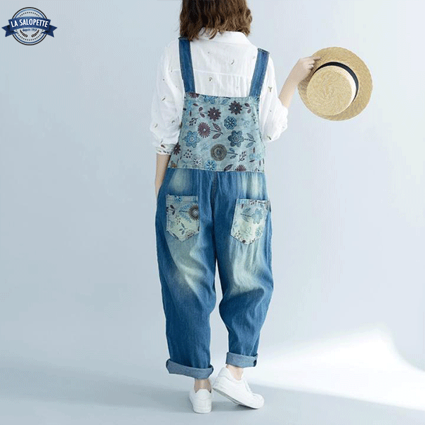 데님 작업복<br> 아라비 꽃이 있는 대형