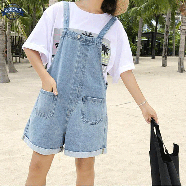 오버롤 반바지<br> 여성용 턱받이 청바지