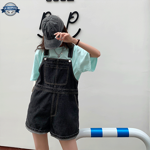 오버롤 반바지<br> 블랙 라라