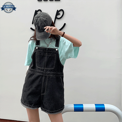 오버롤 반바지<br> 블랙 라라