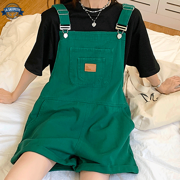 오버롤 반바지<br> 퍼 그린