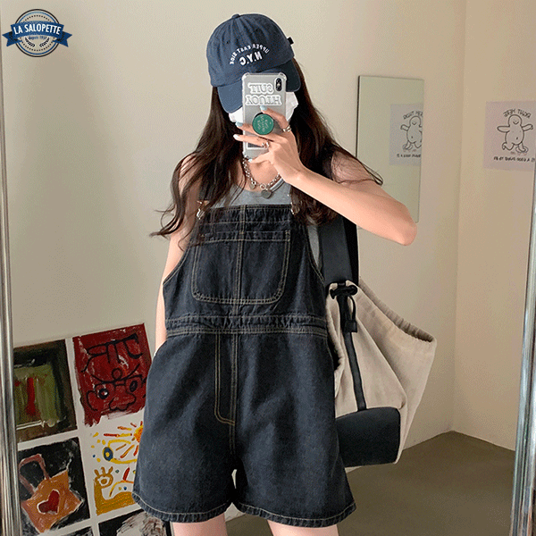 오버롤 반바지<br> 블랙 라라