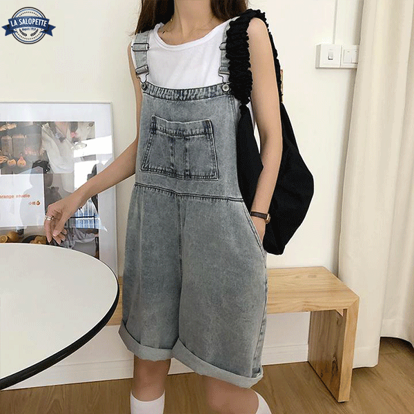 오버롤 반바지<br> 클래식 여성 청바지 